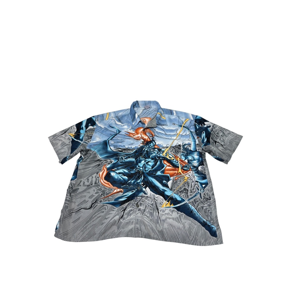 Claudio Nucci Mens XXL Comic Book Graphic Print Button Up Shirt Blue Grey Russia